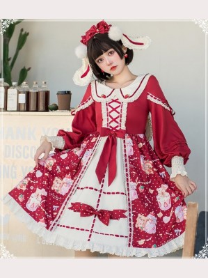 Strawberry Milkshake Lolita Dress OP + KC Set by YingLuoFu (SF09)